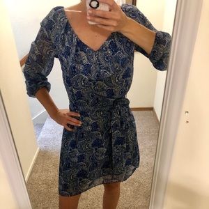 Michael Kors blue paisley sheath dress M, tiewaist